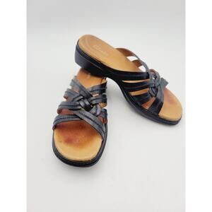 Clarks Collection Sandals Leather Womens #79564 Black Woven Sz 8.5 M Comfort
